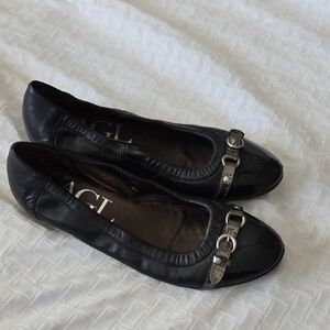 AGL Black Leather Women's Ballerina Flats Casual Shoes Size 38.5